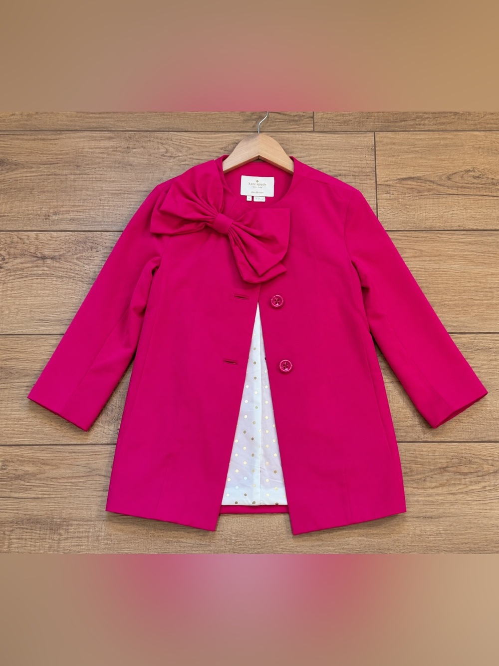 Kate Spade Girls 7 Hot Pink Bow Coat Fuchsia Preppy Coquette Party Jacket